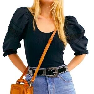 Free People Floral Glenside Peplum Top Peasant Blouse Size SP